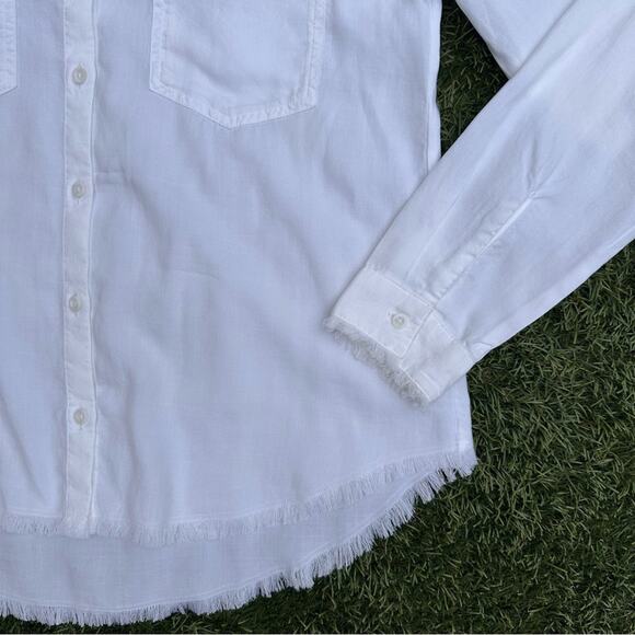 Cloth & Stone Anthropologie Raw Hem Fringe Western Button Up Shirt Soft Tencel M - Picture 3 of 8